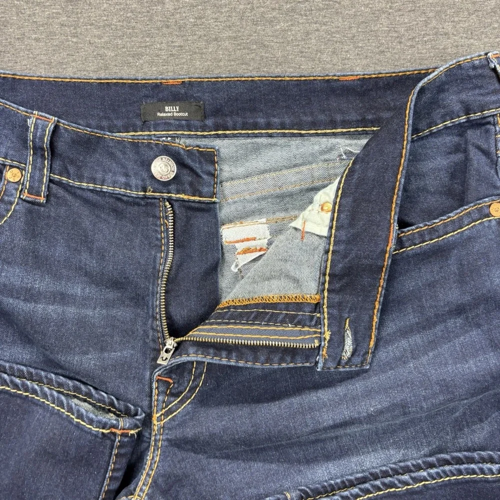 True Religion Billy Relaxed Bootcut Jeans Mens 44x33 Flap Pocket Blue Denim